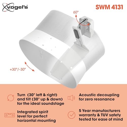 Vogel's SWM 4131 Speaker Wall Bracket for Sonos ERA 300, Max. 11 lbs (5 kg), Tiltable -30º/+30º, Swivels up to 60º (Left/Right), White, 1 Bracket - Image 3