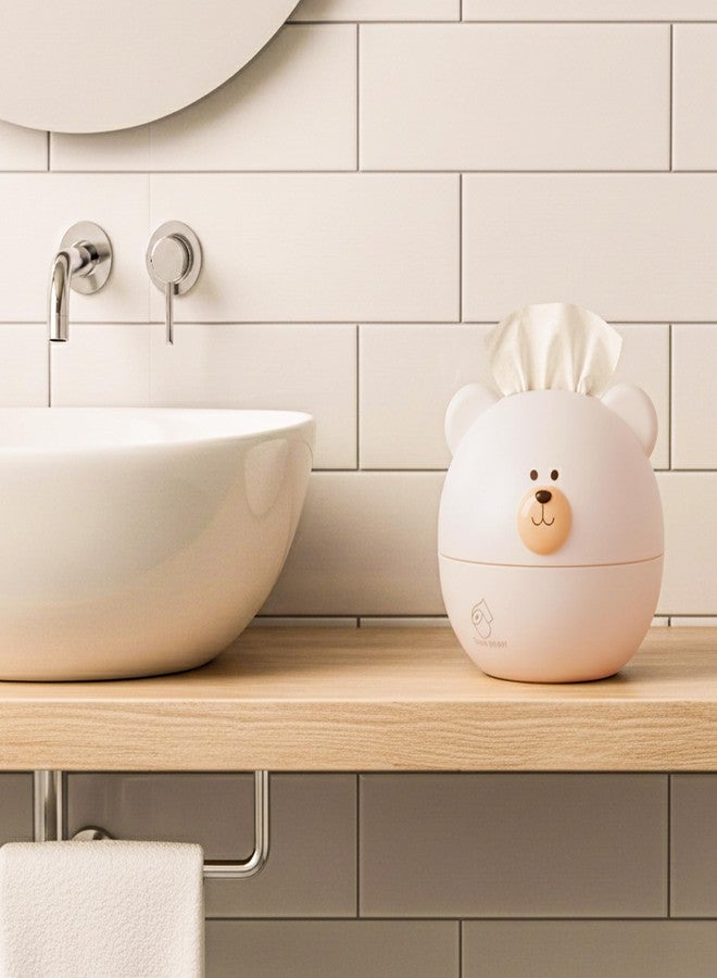 KH866 Bear Tissue Box Cover Cute Cartoon Paper Holder Facial Dispenser Organizer for Kids Living Room Bathroom Home Decor TV Stand Car Office, White Round Head Shape Toilet Tissue Container - Image 5