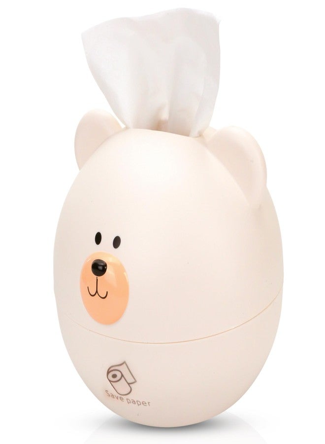 KH866 Bear Tissue Box Cover Cute Cartoon Paper Holder Facial Dispenser Organizer for Kids Living Room Bathroom Home Decor TV Stand Car Office, White Round Head Shape Toilet Tissue Container - Image 1