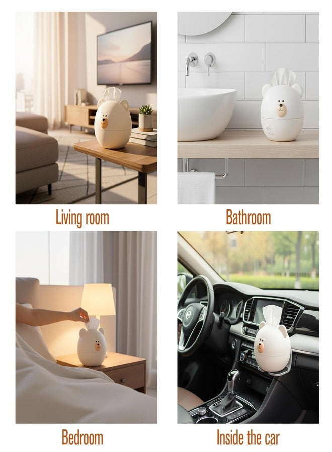 KH866 Bear Tissue Box Cover Cute Cartoon Paper Holder Facial Dispenser Organizer for Kids Living Room Bathroom Home Decor TV Stand Car Office, White Round Head Shape Toilet Tissue Container - Image 3