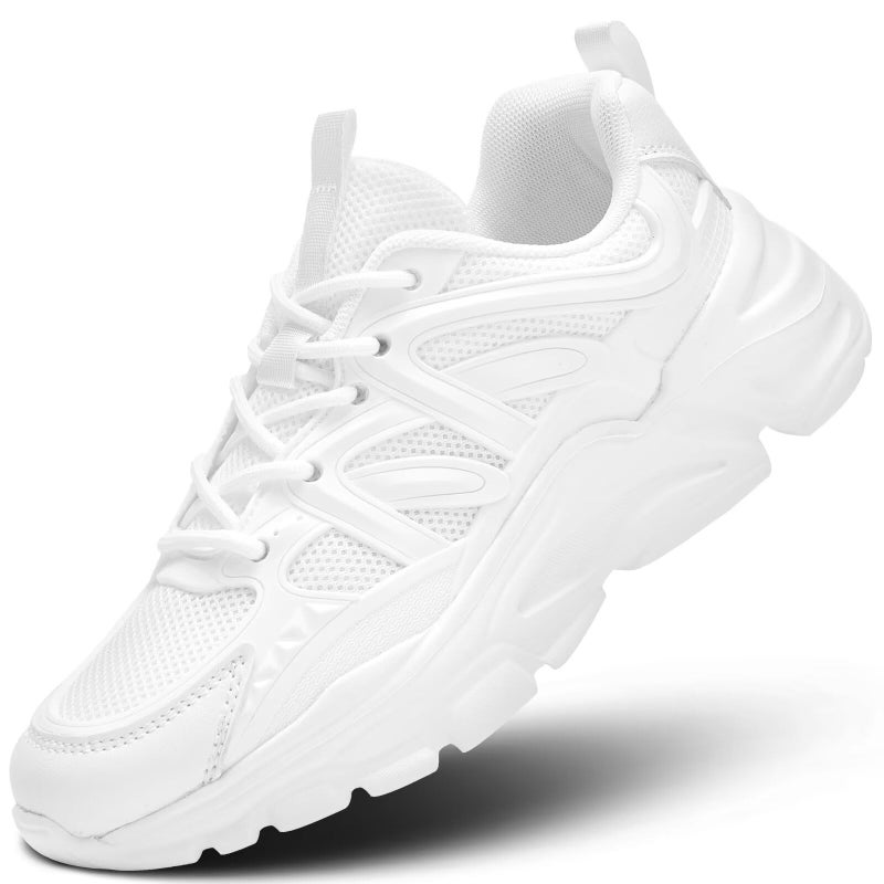 Luogoks Women's Road-Running-Shoes Non-Slip Ladies Walking Fashion Athletic Sneakers Work Gym Comfort Lightweight Mesh Soft Sole White - Image 1