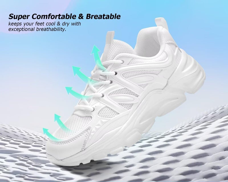 Luogoks Women's Road-Running-Shoes Non-Slip Ladies Walking Fashion Athletic Sneakers Work Gym Comfort Lightweight Mesh Soft Sole White - Image 5