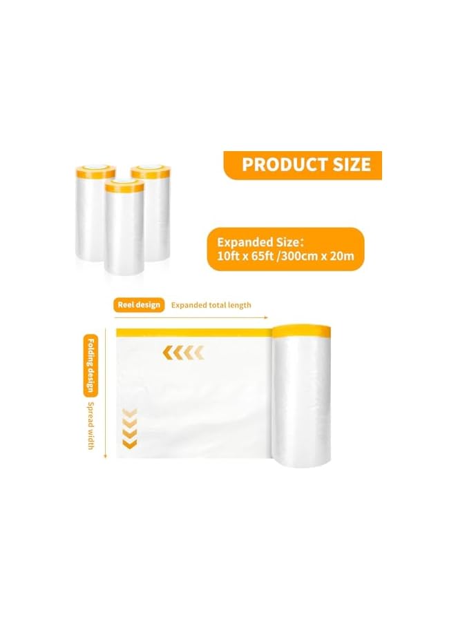PROMASS promass 3x20m Plastic Drop Cloth Plastic Sheeting with Masking Tape,Waterproof Protective Masking Film,Prevent Dust Paint for Car,Furniture,Carpet,Floor,1 Pack 10x65ft  - Image 2