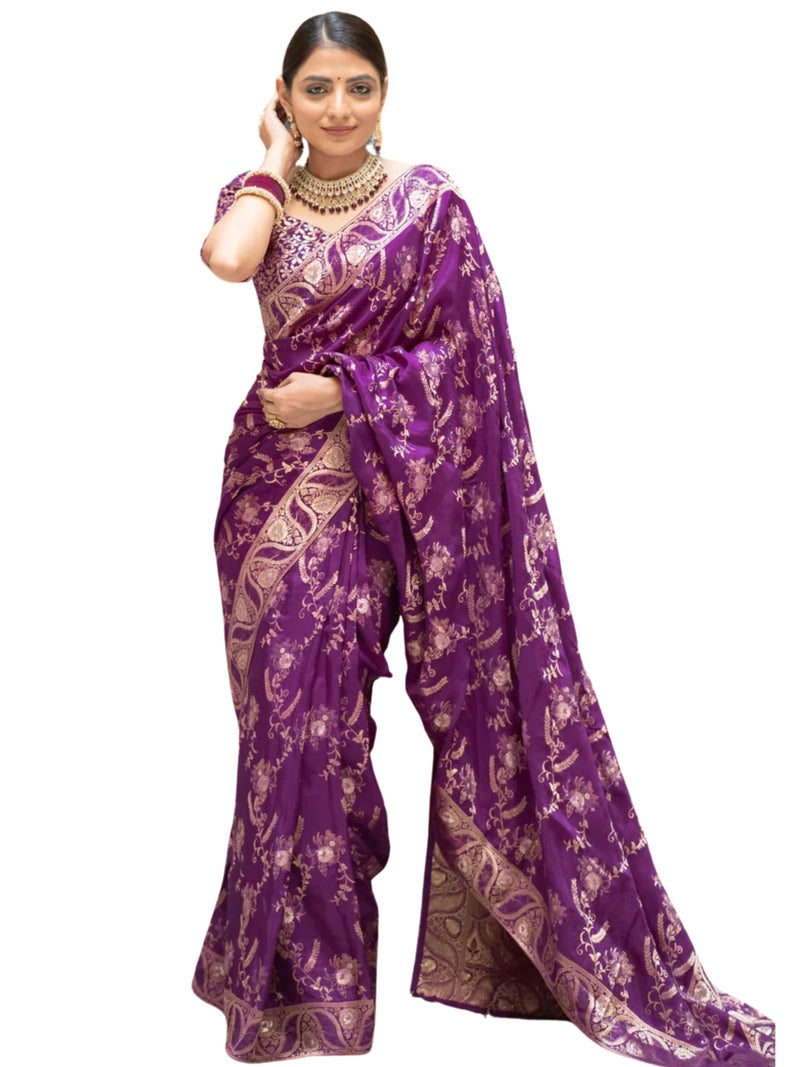 C J Enterprise Women's Banarasi Saree Pure Kanjivaram Silk Saree Soft Design Wear Pattu Sarees Latest Cotton With Blouse Piece for Wedding sadi new ladies 2026 - Image 1