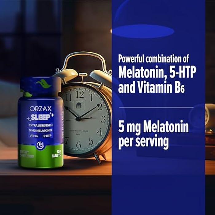 ORZAX Sleep - Melatonin 5 mg, Vitamin B6 & 5-HTP Supplement - Restful Sleep Vitamins for Adults (120 Tablets) - Image 2