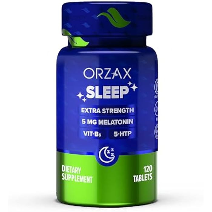 ORZAX Sleep - Melatonin 5 mg, Vitamin B6 & 5-HTP Supplement - Restful Sleep Vitamins for Adults (120 Tablets) - Image 1