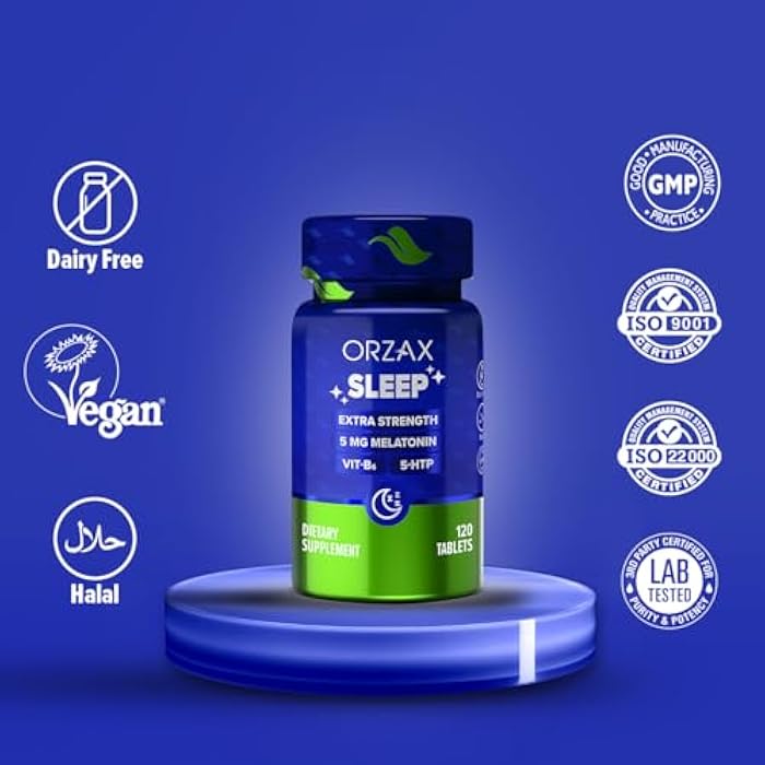 ORZAX Sleep - Melatonin 5 mg, Vitamin B6 & 5-HTP Supplement - Restful Sleep Vitamins for Adults (120 Tablets) - Image 3