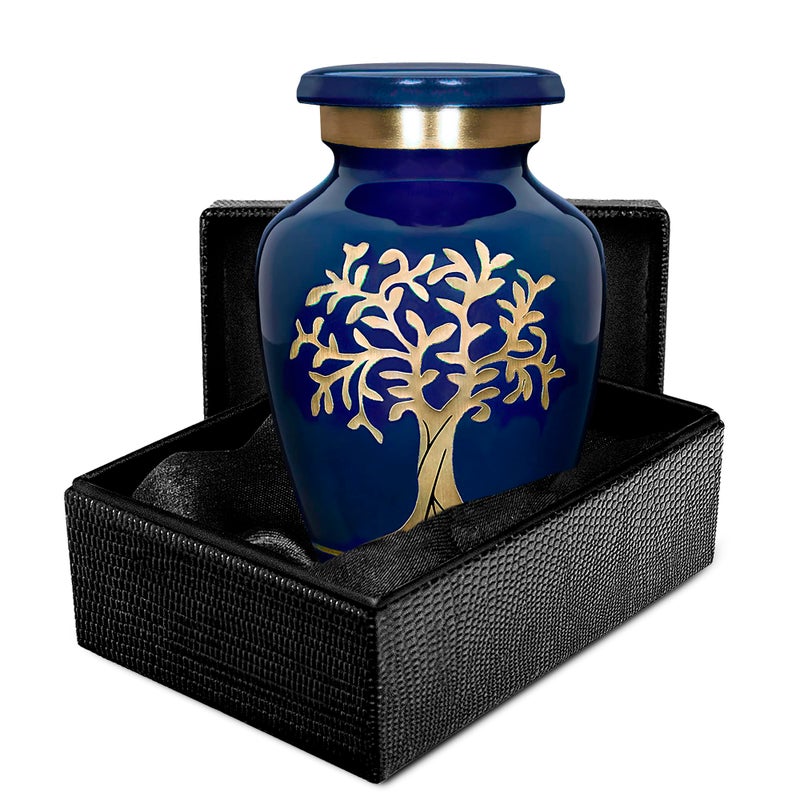 Trupoint Memorials Small Urns for Human Ashes Keepsake Tree of Life Decorative Mini Cremation Urn for Adult Men and Women Small Blue