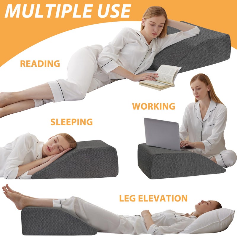 Bedluxe Leg Elevation Pillows, Leg Pillows for Sleeping, Cooling Gel Memory Foam Top, Wedge Pillow for Legs, Leg Wedges for Circulation, Swelling, After Surgery - Removable Cover (8 Inch, Black) - Image 2