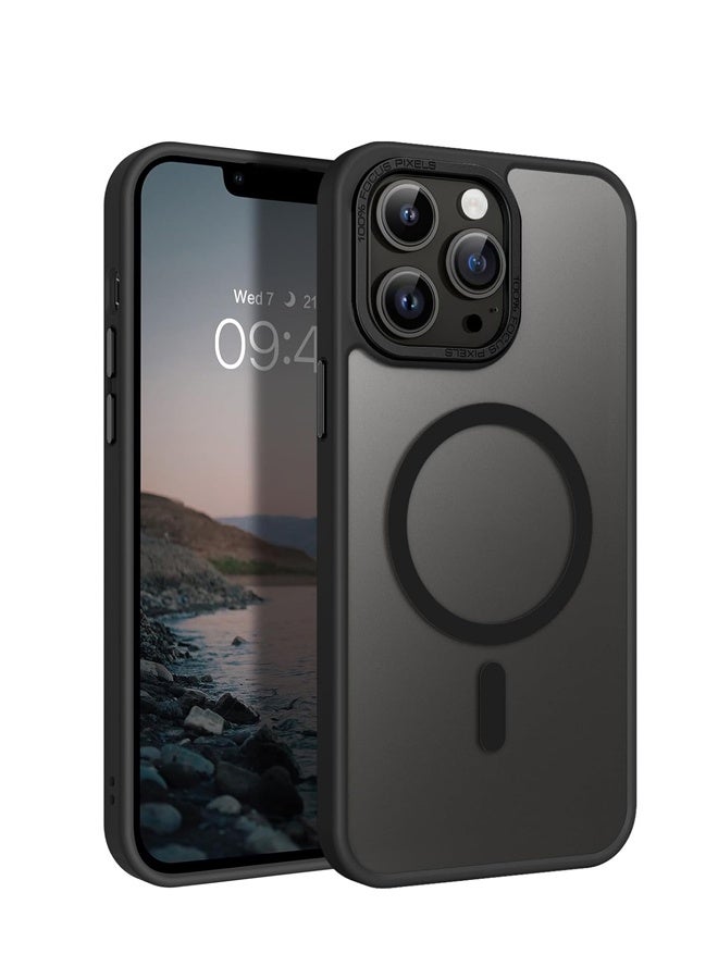 جراب مغناطيسي لهاتف iPhone 13 Pro Max، جراب واقٍ شفاف غير لامع مضاد لبصمات الأصابع ومضاد للصدمات للنساء والرجال لهاتف iPhone 13 Pro Max 6.7 بوصة، أسود - Image 1