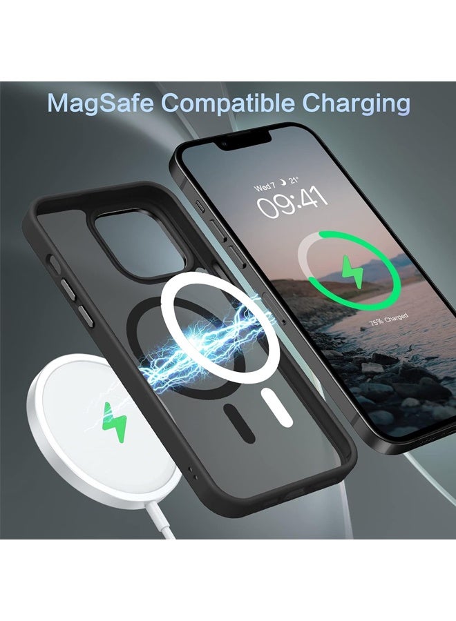 جراب مغناطيسي لهاتف iPhone 13 Pro Max، جراب واقٍ شفاف غير لامع مضاد لبصمات الأصابع ومضاد للصدمات للنساء والرجال لهاتف iPhone 13 Pro Max 6.7 بوصة، أسود - Image 2