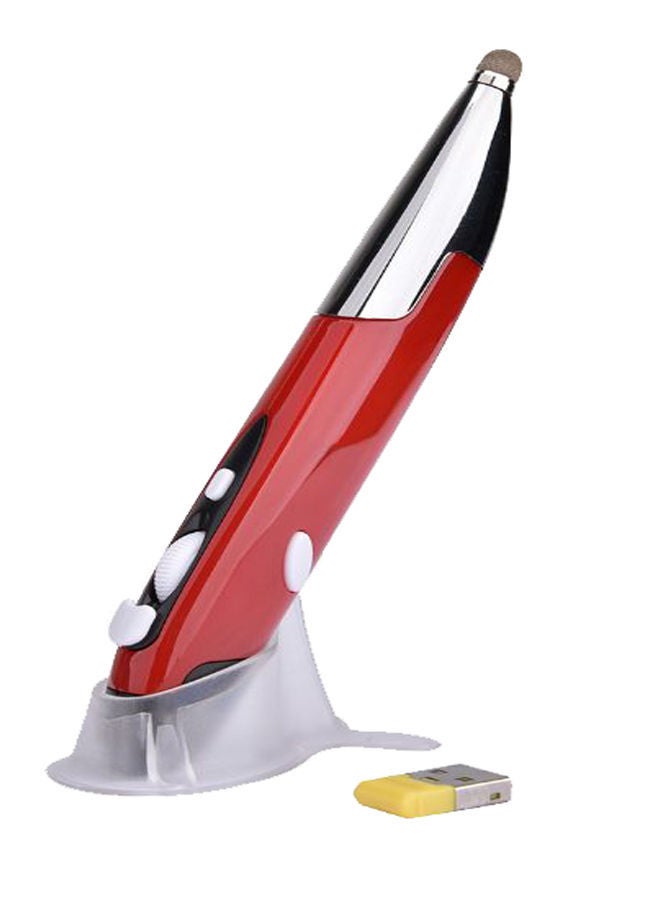NIBEMINENT Wireless Optical Touch-Pen Mouse With Receiver And Stand Red/Silver/Black 