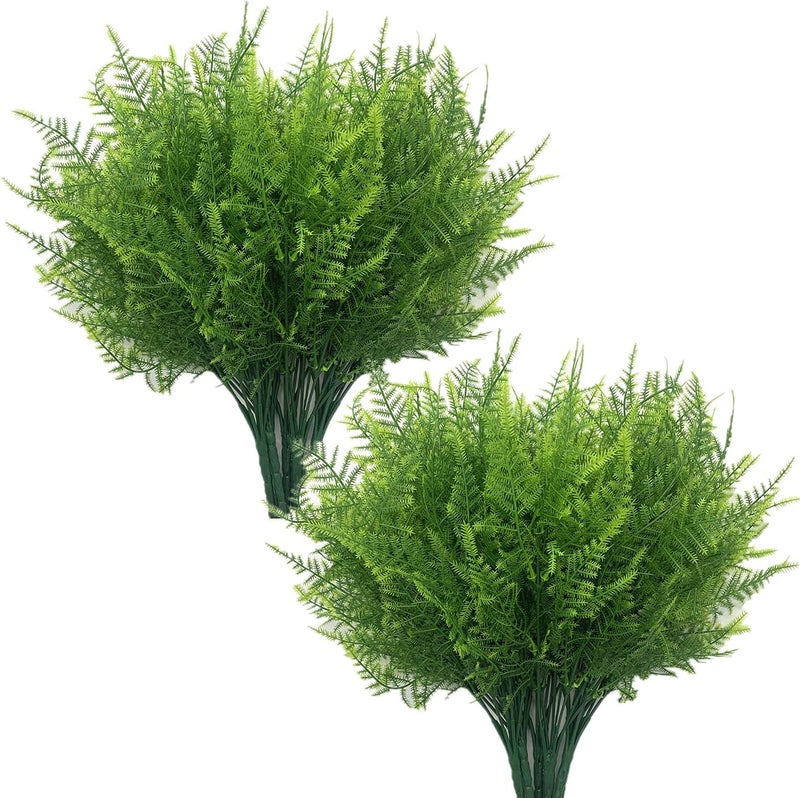 LOVENIMEN Artificial Plants, Plastic Grass Fern Shrubs Leaves Fake Bushes Outdoor Indoor Greenery Home Garden Décor UV Resistant Planting Filler Table Centerpieces Arrangements DIY Decoration 8 Pack - Image 1