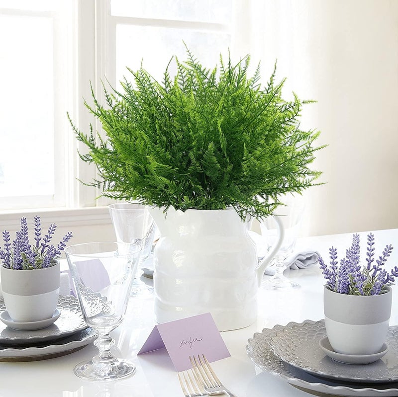 LOVENIMEN Artificial Plants, Plastic Grass Fern Shrubs Leaves Fake Bushes Outdoor Indoor Greenery Home Garden Décor UV Resistant Planting Filler Table Centerpieces Arrangements DIY Decoration 8 Pack - Image 2