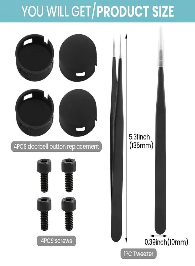 EMVANV 4 Pcs Doorbell Button Replacement,with Tweezer and Screws Doorbell Pro Buttons Replacement Video Doorbell Buttons Compatible with Doorbell Pro, Repair Split Cracked Broken Button(Black) - Image 2