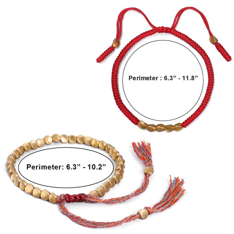 Nanafast 2 Pcs Tibetan Copper Beads Bracelet Adjustable Handmade Braided Copper Bracelet Set for Women Men Lucky Tibetan Bracelet Gifts Red - Image 2