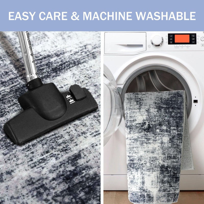 IOHOUZE Small Abstract Area Rug 2x3 Ft Entryway Rug Washable Door Mat Indoor Entrance  Throw Rug with Rubber Backing  Printed Faux Wool Non Slip Rugs Soft Door Rug for Foyer Kitchen  Black Grey - Image 2