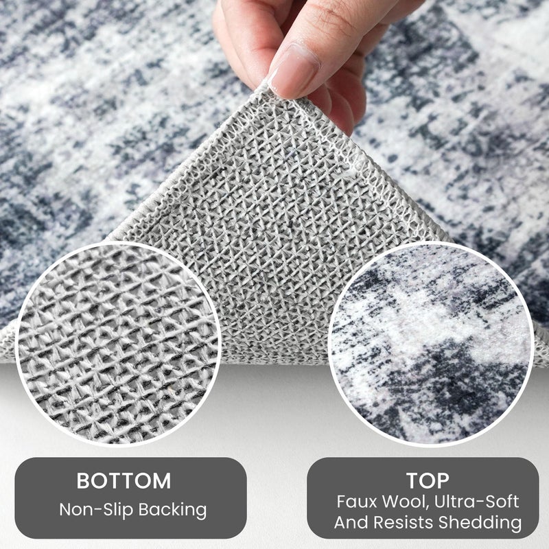 IOHOUZE Small Abstract Area Rug 2x3 Ft Entryway Rug Washable Door Mat Indoor Entrance  Throw Rug with Rubber Backing  Printed Faux Wool Non Slip Rugs Soft Door Rug for Foyer Kitchen  Black Grey - Image 3