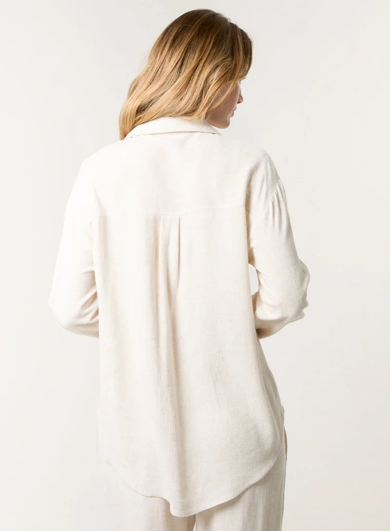 بلو فانيلا Linen Flower Embroidery Blouse