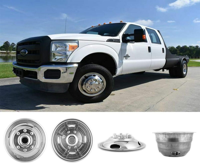 Puermto 4pc 16" Polished Stainless Steel Dually Wheel Simulators, Nice Looking Bolt On Wheel Cover, 8 Lug Hubcaps Compatible with Ford F350 1974-1998;E350/E450 1992-2021;Dodge Ram 3500 1974-1999 - Image 2
