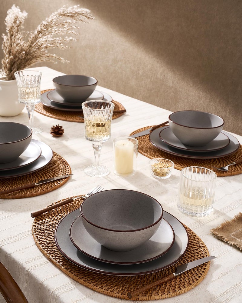 Famiware Venus Plates and Bowls Sets, 12 Pieces Stoneware Speckled Dinnerware Dishes Set for 4, Matte Dark Gray - Microwave & Dishwasher Safe, Modern Minimalist, for Everyday Meals & Formal Dining - Image 2