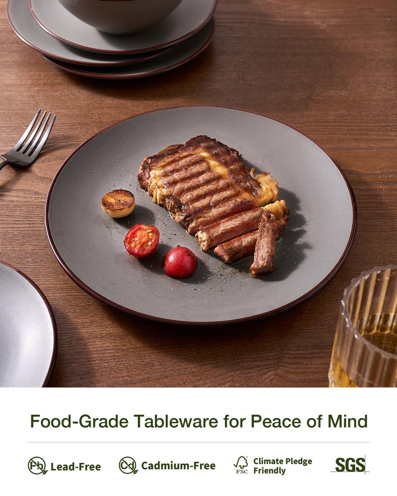 Famiware Venus Plates and Bowls Sets, 12 Pieces Stoneware Speckled Dinnerware Dishes Set for 4, Matte Dark Gray - Microwave & Dishwasher Safe, Modern Minimalist, for Everyday Meals & Formal Dining - Image 4