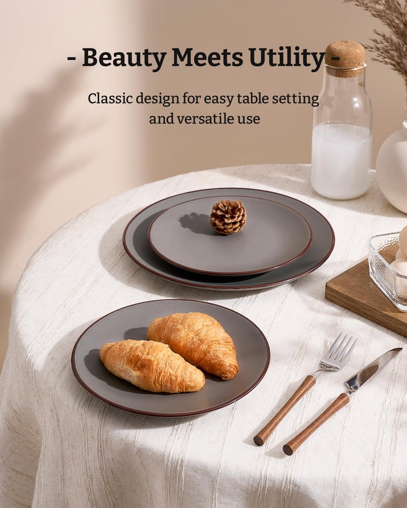 Famiware Venus Plates and Bowls Sets, 12 Pieces Stoneware Speckled Dinnerware Dishes Set for 4, Matte Dark Gray - Microwave & Dishwasher Safe, Modern Minimalist, for Everyday Meals & Formal Dining - Image 3