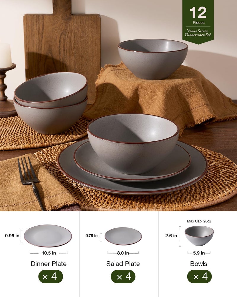 Famiware Venus Plates and Bowls Sets, 12 Pieces Stoneware Speckled Dinnerware Dishes Set for 4, Matte Dark Gray - Microwave & Dishwasher Safe, Modern Minimalist, for Everyday Meals & Formal Dining - Image 5