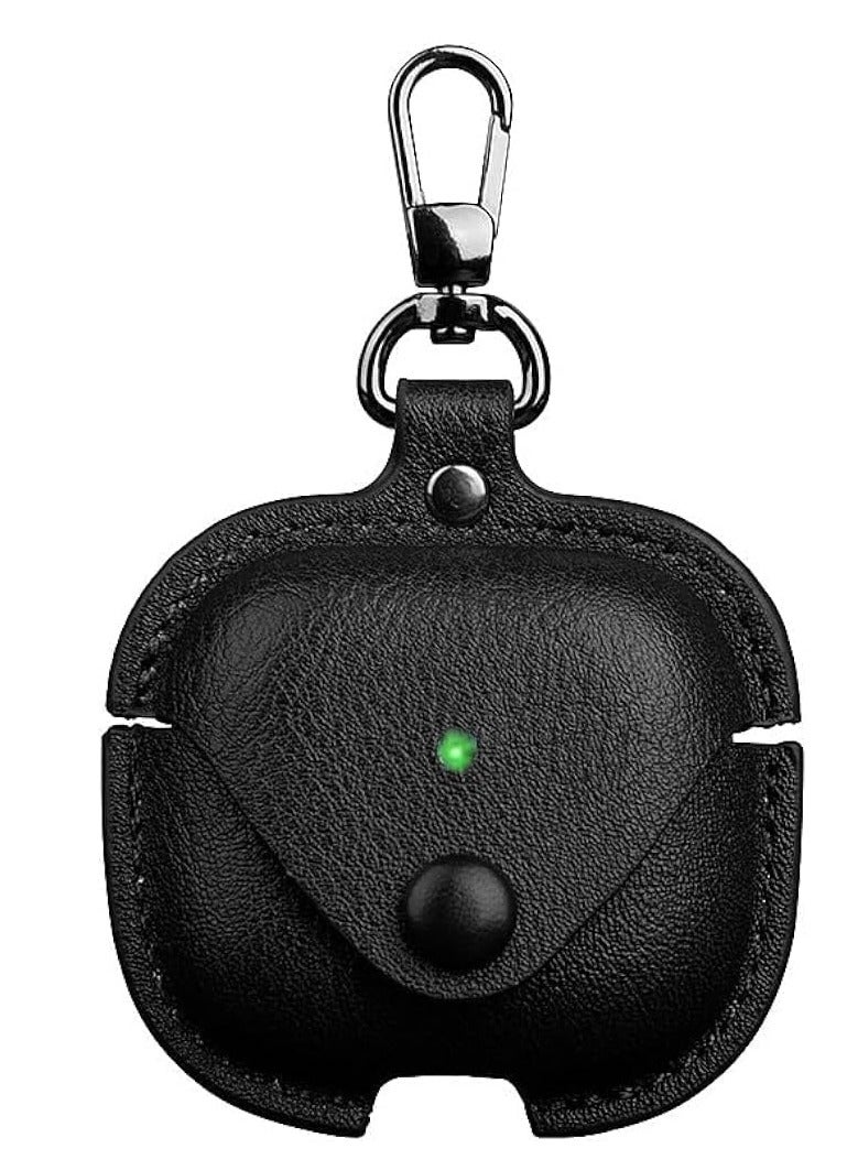 Leather Protective Case for AirPods 4 2024, Premium Leather Shockproof Protective Case for Apple AirPods 4 Headphones Case (LED Visible) Support Wireless Charger with Key Hook(Black) - Image 1