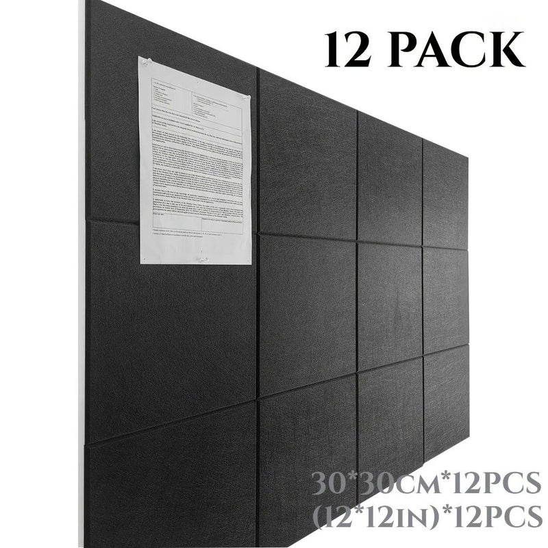 Black Felt Bulletin Board Wall Tiles 12pcs Removable Adhesive Office Pin Board 47x35 Inch - Image 2