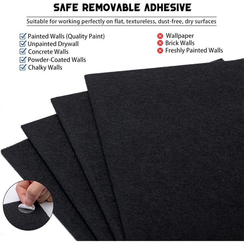 Black Felt Bulletin Board Wall Tiles 12pcs Removable Adhesive Office Pin Board 47x35 Inch - Image 4