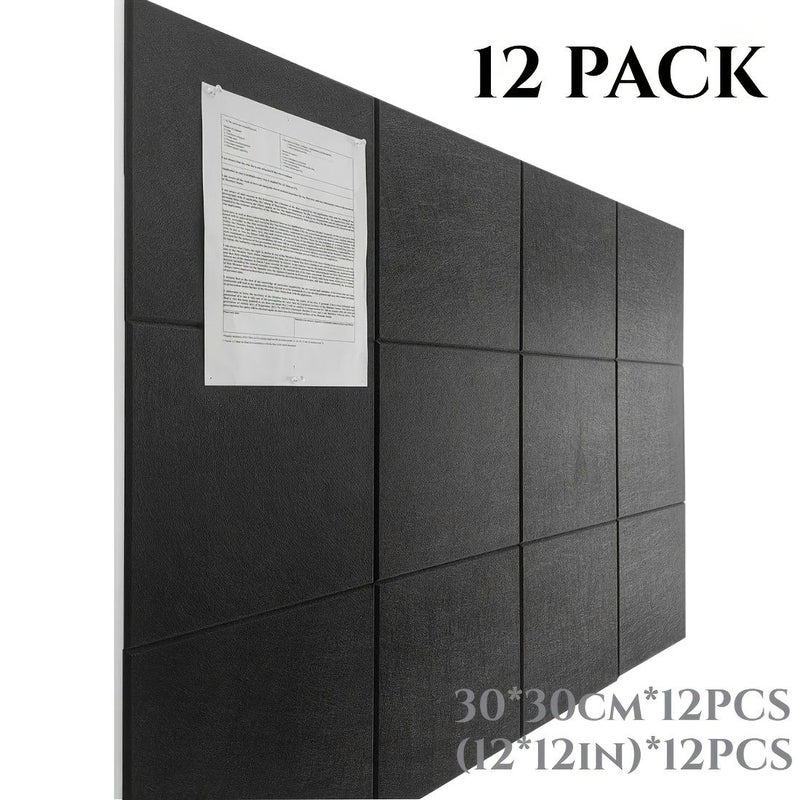 Black Felt Bulletin Board Wall Tiles 12pcs Removable Adhesive Office Pin Board 47x35 Inch - Image 1