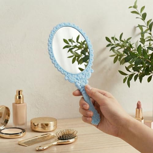 Goaste 24 Pack Vintage Handheld Mirror, Portable Embossed Flower Mirror, Hand Held Decorative Mirrors for Face Makeup, Travel, Camping, Home, Assorted Colors, 7"×3.15" - Image 4