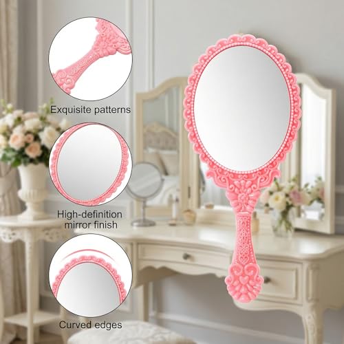 Goaste 24 Pack Vintage Handheld Mirror, Portable Embossed Flower Mirror, Hand Held Decorative Mirrors for Face Makeup, Travel, Camping, Home, Assorted Colors, 7"×3.15" - Image 3