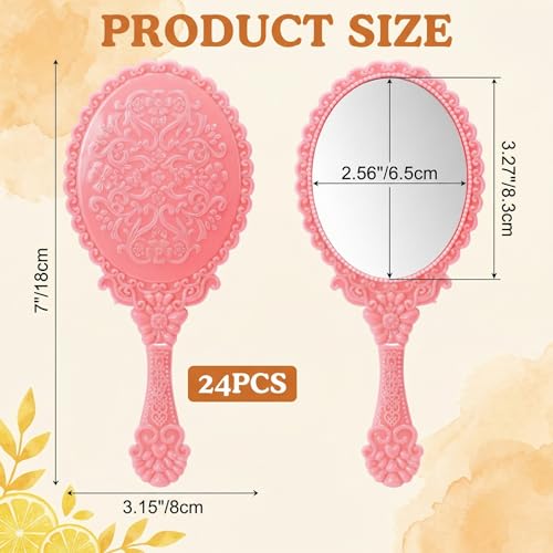 Goaste 24 Pack Vintage Handheld Mirror, Portable Embossed Flower Mirror, Hand Held Decorative Mirrors for Face Makeup, Travel, Camping, Home, Assorted Colors, 7"×3.15" - Image 2