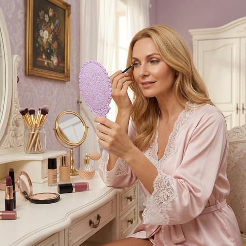 Goaste 24 Pack Vintage Handheld Mirror, Portable Embossed Flower Mirror, Hand Held Decorative Mirrors for Face Makeup, Travel, Camping, Home, Assorted Colors, 7"×3.15" - Image 5