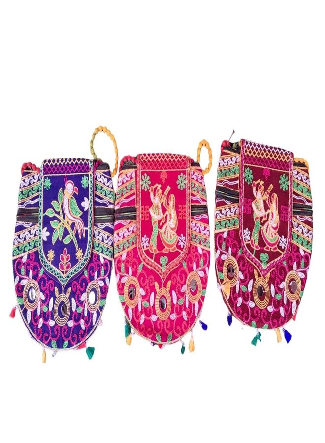 brown leaf Traditional Jaipuri Handmade Embroidery Sling Bags Pouches Annivesary Wedding Party Favor Return Gifts (Pack of 8) - Image 1