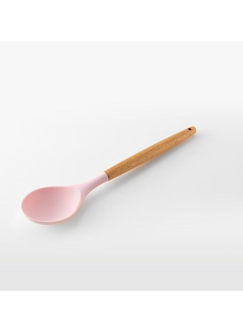 New 12 piece wooden handle bucket cooking utensil, pink/brown  - Image 4