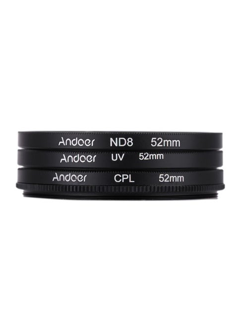 Andoer 52mm UV+CPL+ND8 Circular Filter Kit, Circular Polarizer Filter ND8 Neutral Density Filter with Bag, for Nikon Canon Pentax Sony DSLR Camera