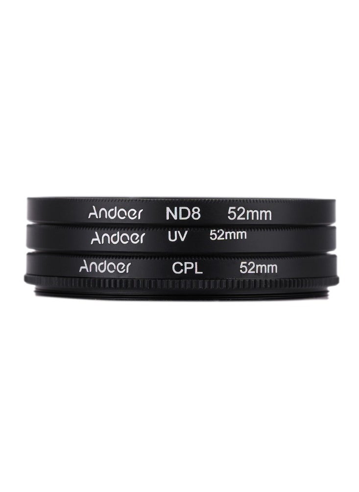 Andoer 52mm UV+CPL+ND8 Circular Filter Kit, Circular Polarizer Filter ND8 Neutral Density Filter with Bag, for Nikon Canon Pentax Sony DSLR Camera