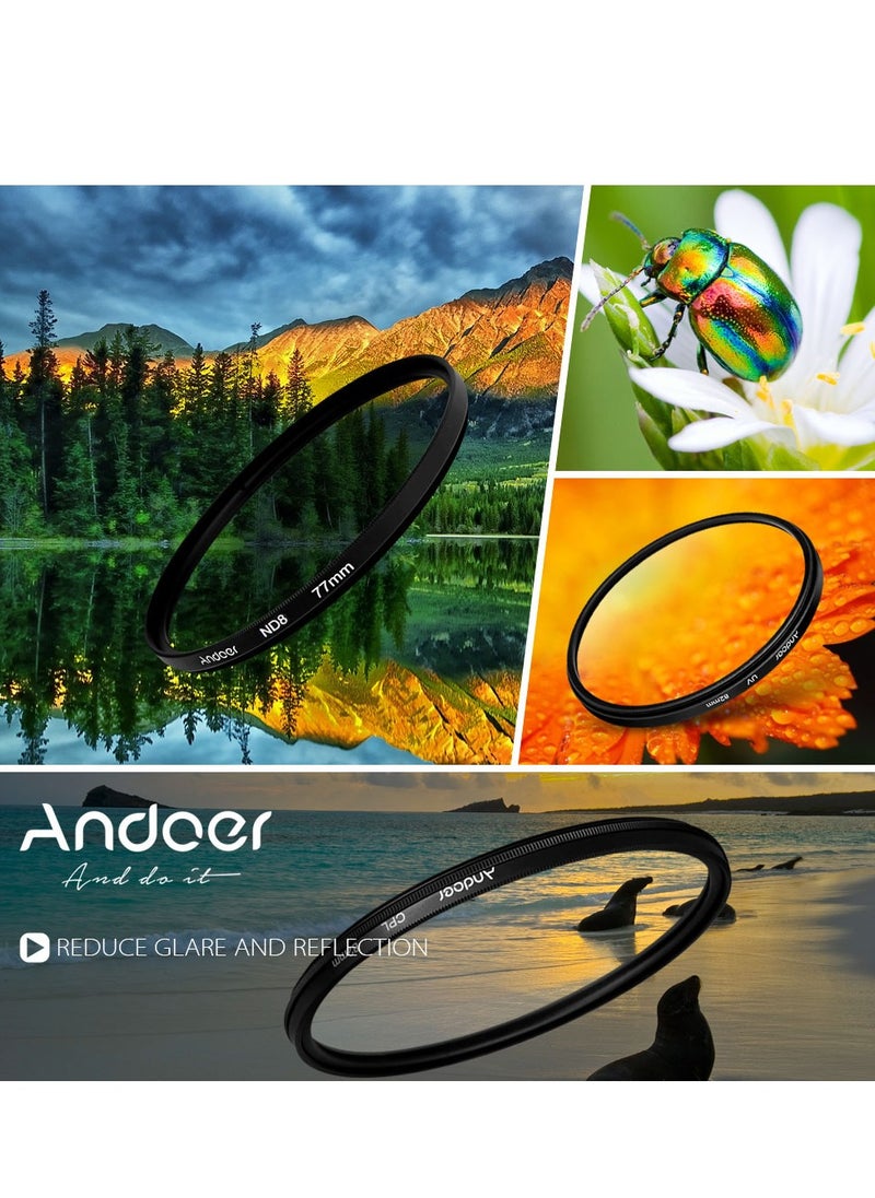 Andoer 52mm UV+CPL+ND8 Circular Filter Kit, Circular Polarizer Filter ND8 Neutral Density Filter with Bag, for Nikon Canon Pentax Sony DSLR Camera