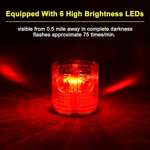 Aolyty Solar Strobe Warning Light IP54 Waterproof LED Flashing Safety Light Bright Warning Lamp Outdoor with Switch for Construction Traffic Dock Marine Beacon Road Signs (Red) - Image 2