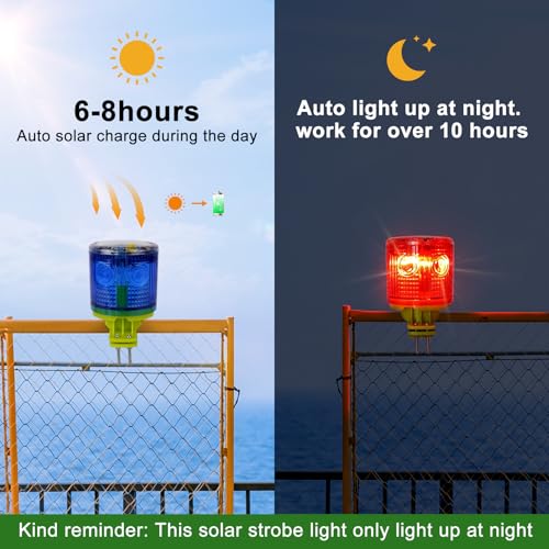 Aolyty Solar Strobe Warning Light IP54 Waterproof LED Flashing Safety Light Bright Warning Lamp Outdoor with Switch for Construction Traffic Dock Marine Beacon Road Signs (Red) - Image 3