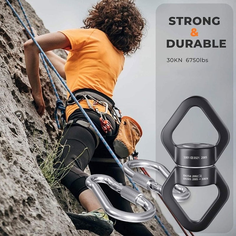 Swing Swivel with 2 Hooks, 30KN Rotational Safety Device, 360 Rotator for Aerial Yoga, Hanging Hammock, Tree Swing, Rock Climbing, Indoor Outdoor Hanging Accessory, Heavy Duty Swing Hanger - Image 3