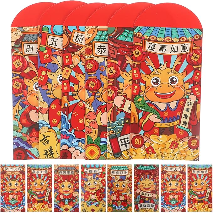 Traditional Red Envelopes 24pcs Chinese New Year Cash Packets Elegant Patterns As Shown 1 - Image 1