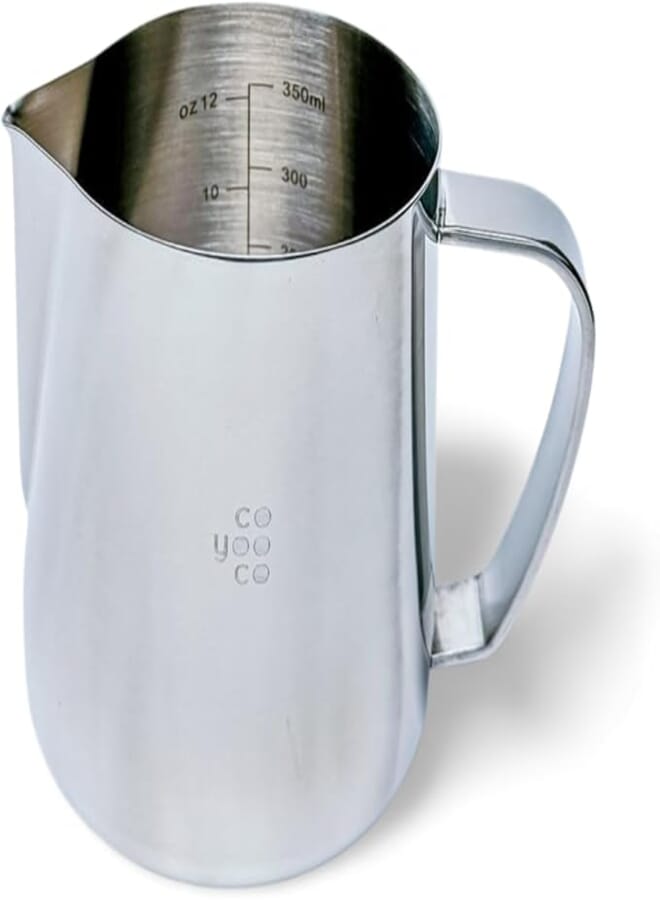 COYOOCO Milk Jug Stainless Steel 350 ml - Latte Art, Barista Accessories, Dishwasher Safe - Coffee Accessories Made of 304 Stainless Steel - Milk Jug for Perfect Foam