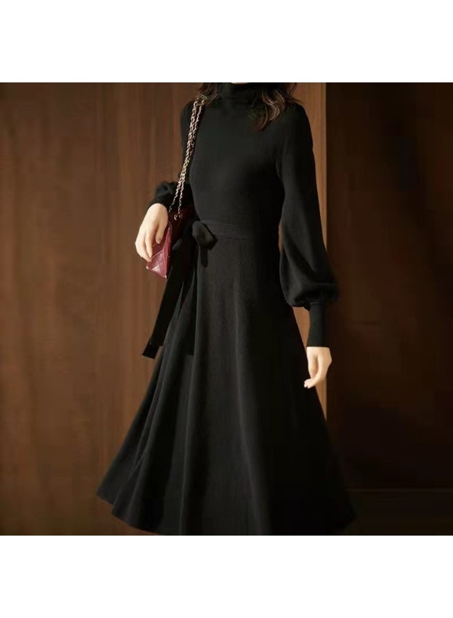 NIBEMINENT Turtleneck Sweater Dress Women's  Autumn Winter Korean Chic  Knitted Dresses Loose Swing Long Sweater Vestidos - Image 1