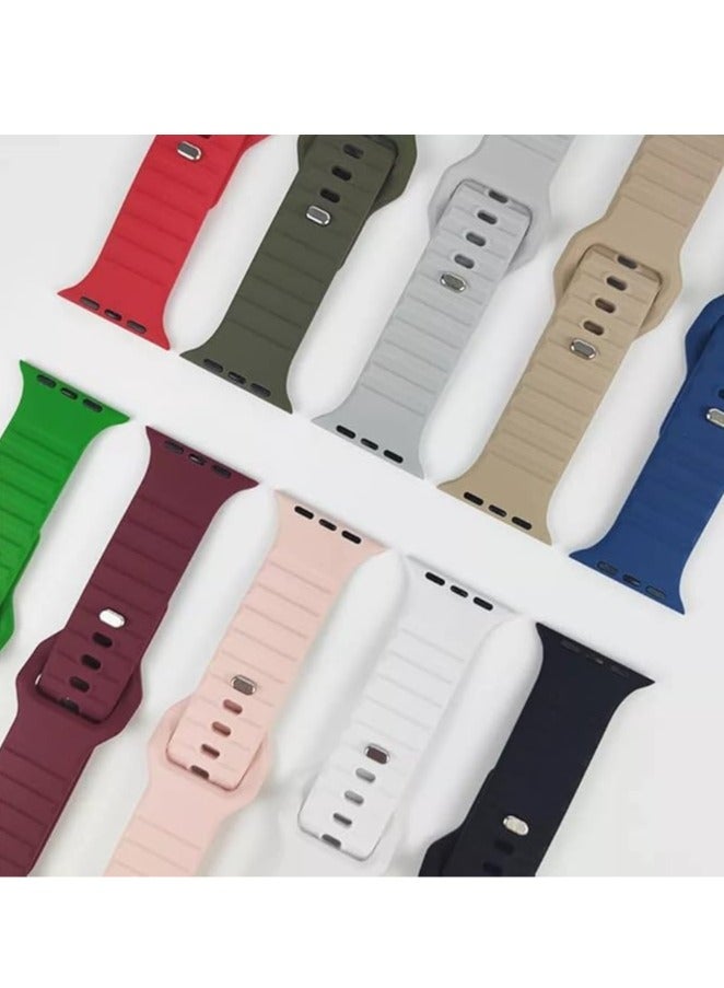 Horizontal Stripes Silicone Strap Compatible with Apple watch series 8 | 7 | 6 | 5 | 4 | 3 | SE , breathable design strap - Image 2