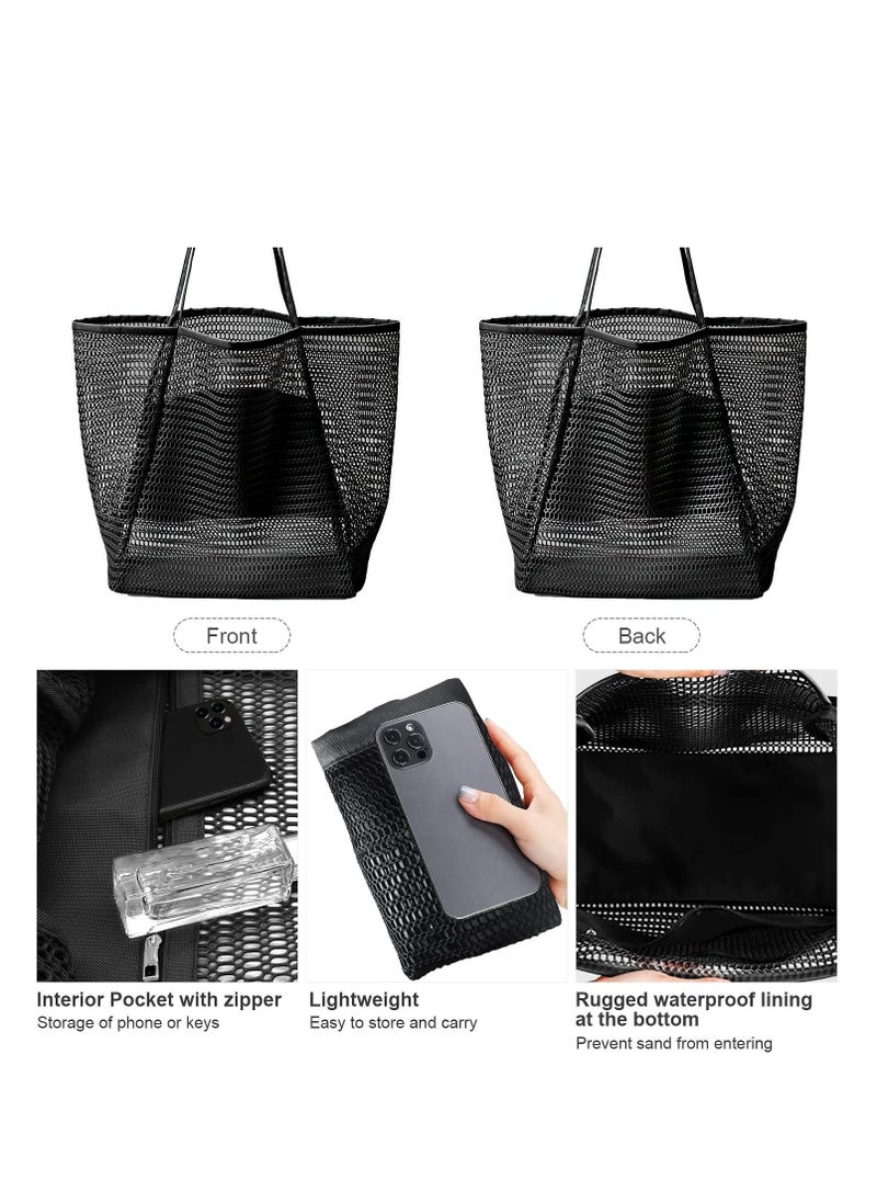 SYOSI Tote Bag Large Summer Beach Bag, Mesh Tote Bag for Ladies and Girls, Shopping Bag Reusable, Large Casual Shoulder Bag with Zipper Inner Pocket for Travel Daily Pool Gym Picnic, Lightweight Grocery Bag  - Image 4