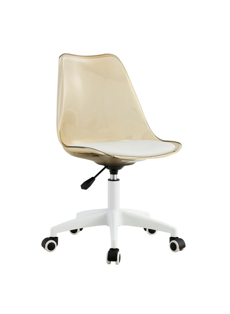 تايمي كرسي مكتب منزلي حديث من الأكريليك، كرسي كمبيوتر دوار 360 درجة بدون أذرع من البلاستيك مع عجلات ومقعد مبطن لغرفة المعيشة وغرفة النوم والمكتب والفندق وغرفة الطعام، بني شفاف - Image 4